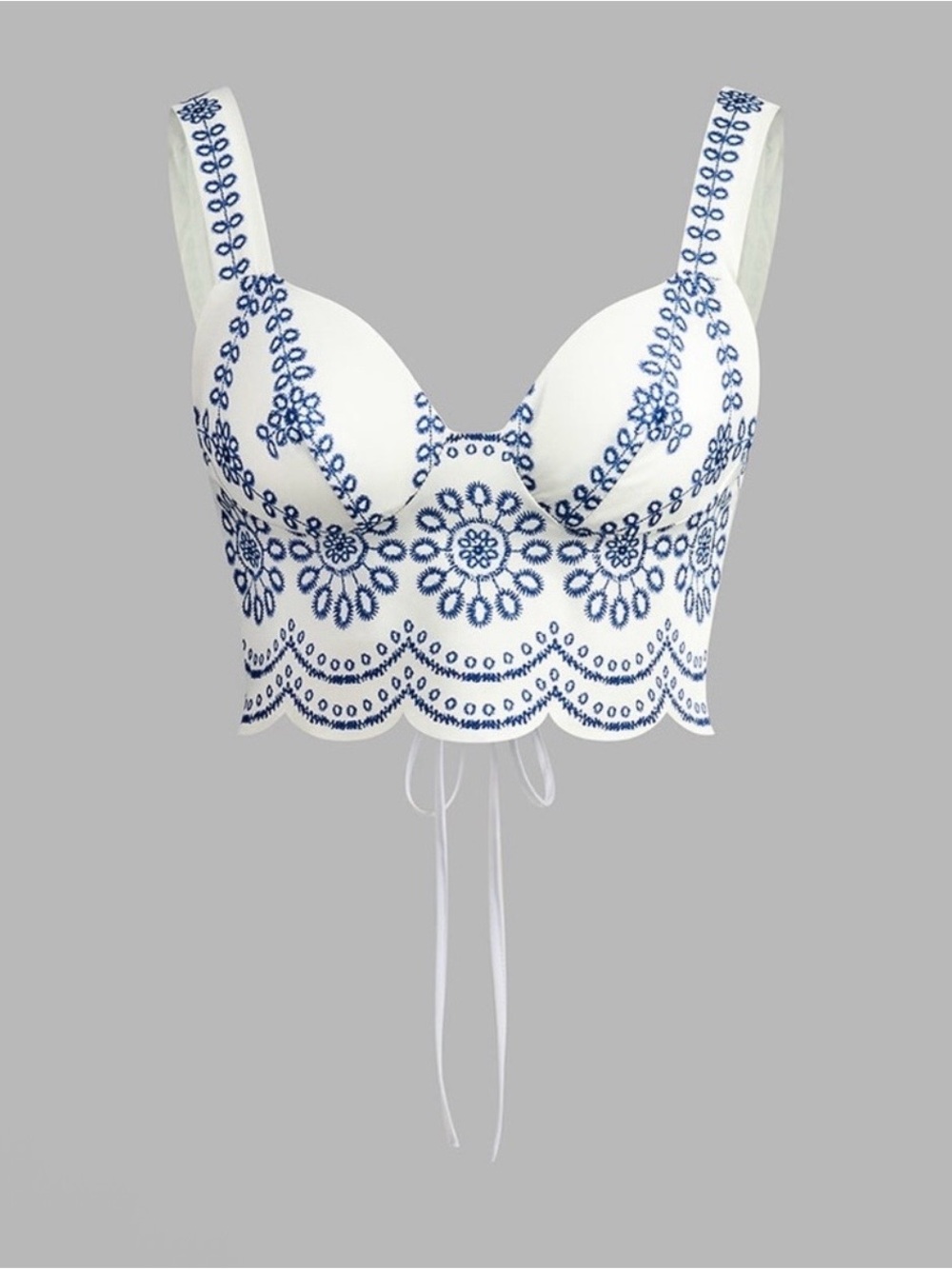 Commense White & Blue Embroidered Two-Piece Maxi Skirt Set - Picture 2 of 6